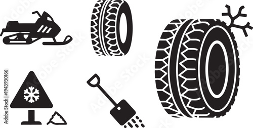 Winter driving icons and vehicle equipment for snow conditions