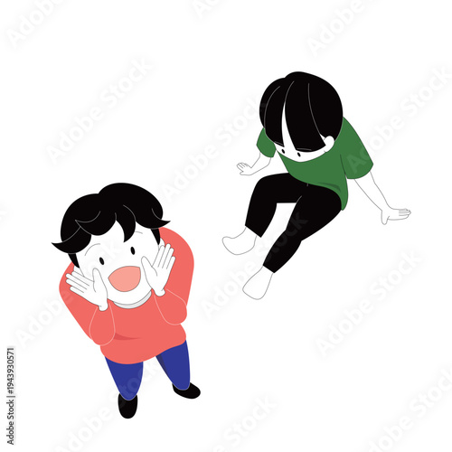 위에서 내려 본 캐릭터_1(캐릭터+남자+소년+하이앵글)