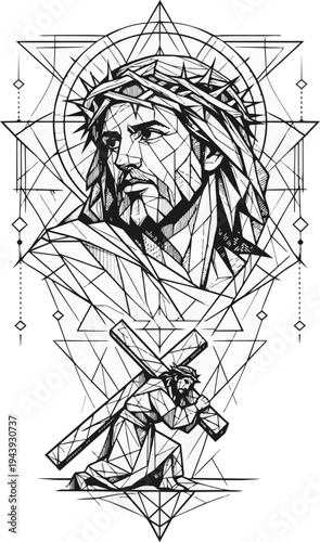 Jesus Christ Sacred Geometry Line Art Illustration.