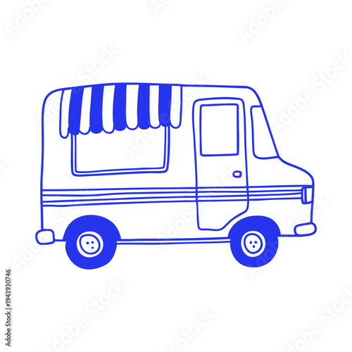 Food Truck Van Vehicle Doodle Illustration