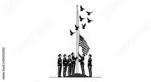 Marines Raising Flag with Pigeons Flying