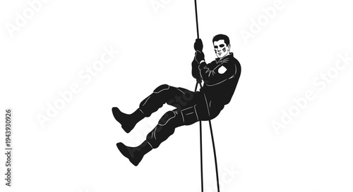 Man rappelling down a rope, action, adventure, extreme sport, outdoor activity