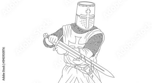 Medieval Knight Crusader Warrior with Sword and Shield, Historical Battle Armor