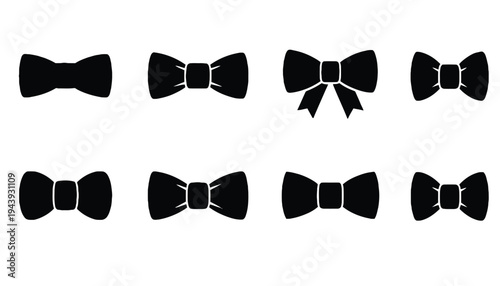 A set of black bow tie silhouettes on a white background