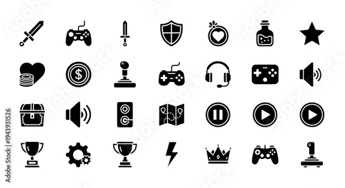 A collection of gaming and technology icons on a white background