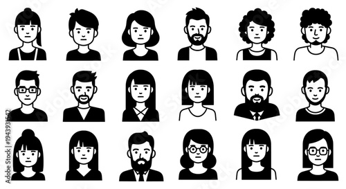 A diverse group of cartoon people with different faces and expressions