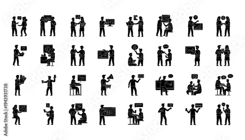 A collection of black silhouettes of people holding signs and protesting