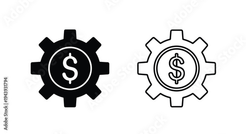 Money Gear Icon Set for Business and Finance Designs - Line and glyph icon set - Minimalist, flat icon, outline, glyph, linear, clipart, sticker - icon set