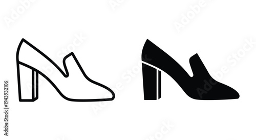 High Heel Shoe Icons Set - Black and White Flat Design - Line and glyph icon set - Minimalist, flat icon, outline, glyph, linear, clipart, sticker - icon set