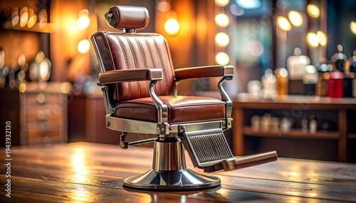 Vintage Brown Leather Barber Chair in Elegant Barbershop