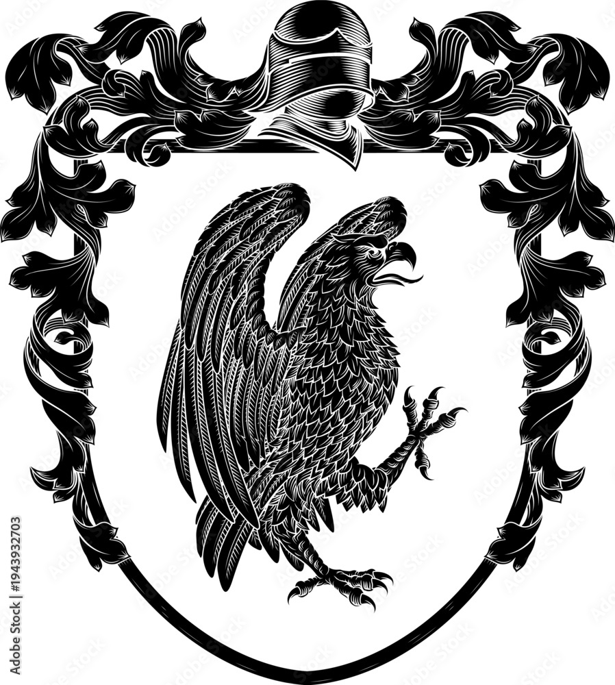 Photography Poster An eagle, hawk or falcon coat of arms or crest