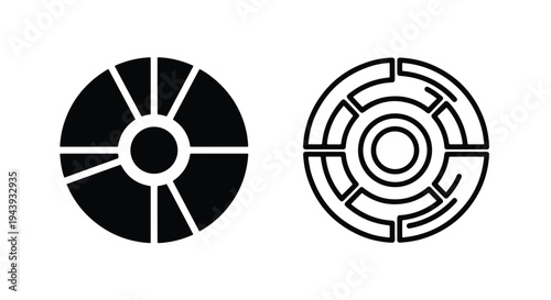 Circular Icon Set with Geometric Designs - Line and glyph icon set - Minimalist, flat icon, outline, glyph, linear, clipart, sticker - icon set