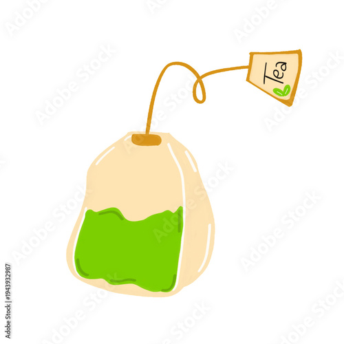 green tea bag with a tea label