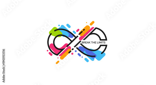 Dynamic infinity symbol logo with vibrant abstract strokes and inspiring 'BREAK THE LIMITS' message, representing endless possibilities, limitless potential, and ambitious personal growth