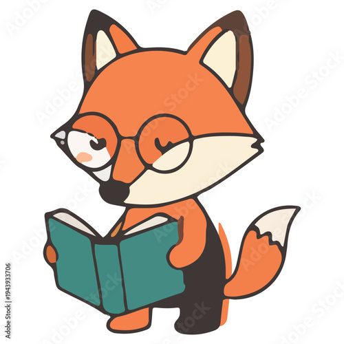 Cute Fox Reading Book Icon