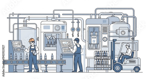 Industrial workers in factory setting.