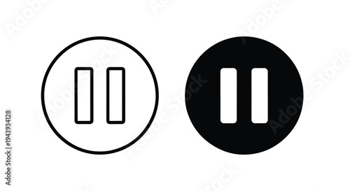 Modern Pause Play Icon Set in Flat Design - Line and glyph icon set - Minimalist, flat icon, outline, glyph, linear, clipart, sticker - icon set