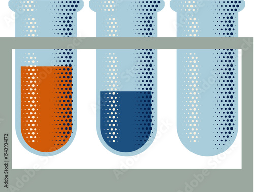 A rack of test tubes with chemicals retro vintage halftone style science chemistry experiment icon