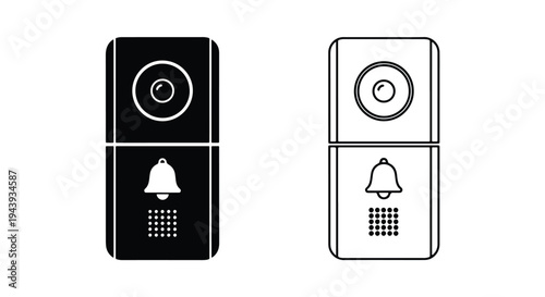 Modern Smart Door Bell Icon Set with Camera and Chime Designs - Line and glyph icon set - Minimalist, flat icon, outline, glyph, linear, clipart, sticker - icon set