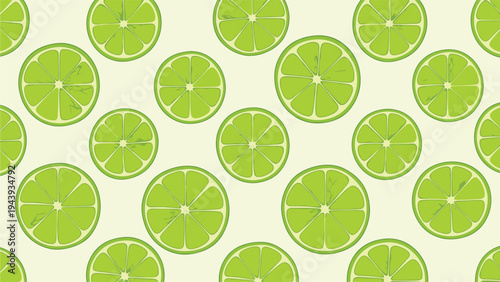 Refreshing seamless pattern of bright green lime slices on a pale background for summer drinks and citrus fruit theme design projects.