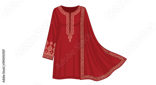 Elegant red traditional dress with intricate embroidery
