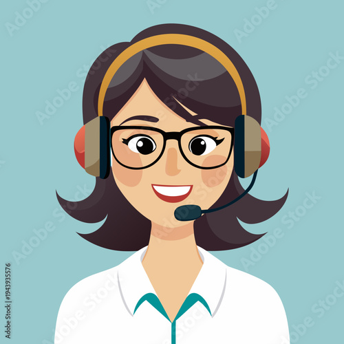 Cartoon woman wearing a headset and glasses
