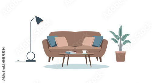 Cozy living room with modern furniture and plants for relaxation