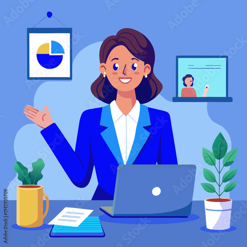 Businesswoman presenting data on laptop in virtual meeting