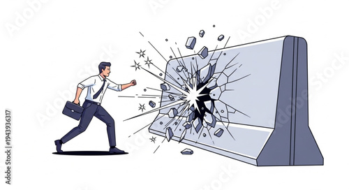 Man breaking through computer screen.