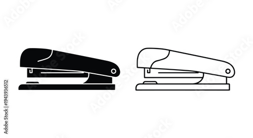 Stapler Icons Set - Flat Design Office Stationery Vector - Line and glyph icon set - Minimalist, flat icon, outline, glyph, linear, clipart, sticker - icon set