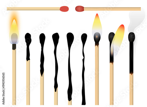 Matchstick Life Cycle: From Ignition to Extinguished Remains Depicted