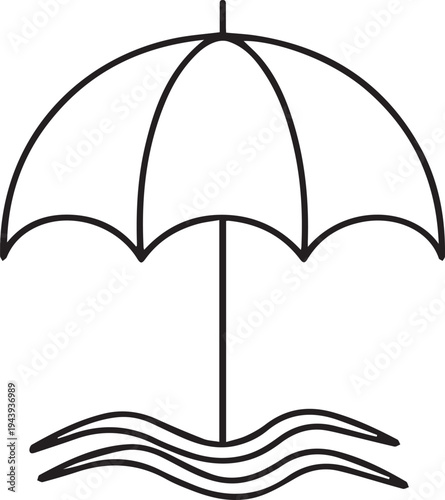 Vector umbrella icon in water, black line illustration