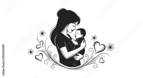 Mother Holding Newborn Baby Close.