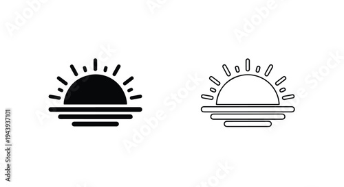Sunset Sunrise Dual Icon Set for Web UI - Line and glyph icon set - Minimalist, flat icon, outline, glyph, linear, clipart, sticker - icon set