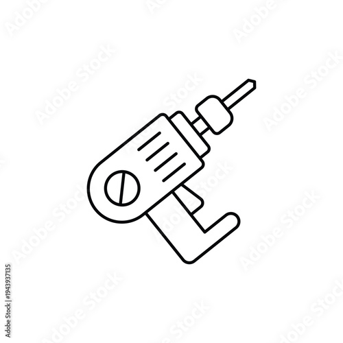 Illustration of handheld electric power drill tool with attached bit.