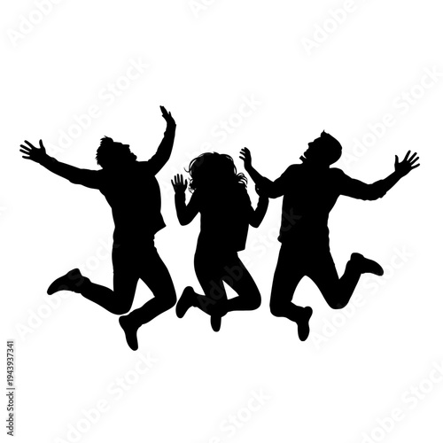 Happy friendship day silhouette three friends jumping together