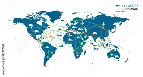 Logistics transport routes map world.