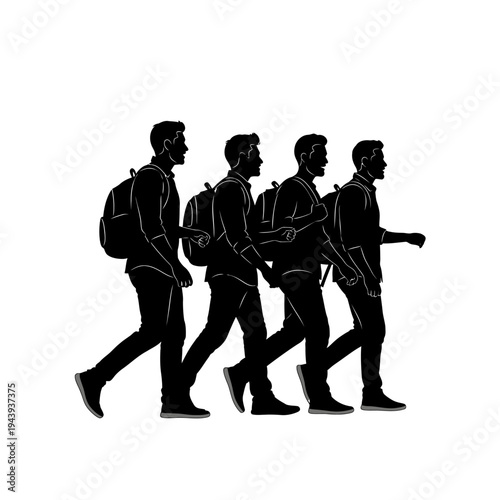 Happy friendship day silhouette of four friends walking together