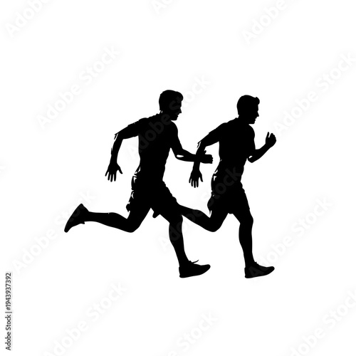 Happy friendship day silhouette of two friends running together