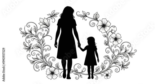 Mother and daughter holding hands.