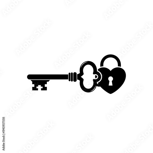 Happy friendship day silhouette heart lock and key symbolizing eternal bond