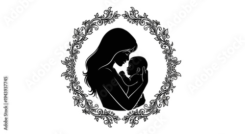 Mother holding newborn baby close.