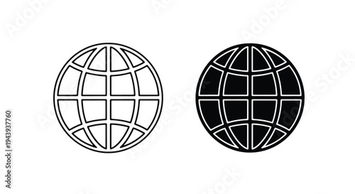 Globe Icons Set for Global Business and Web Design - Line and glyph icon set - Minimalist, flat icon, outline, glyph, linear, clipart, sticker - icon set