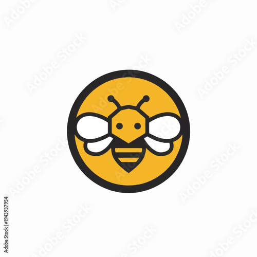 Bee Icon Simple Yellow Circle Logo.