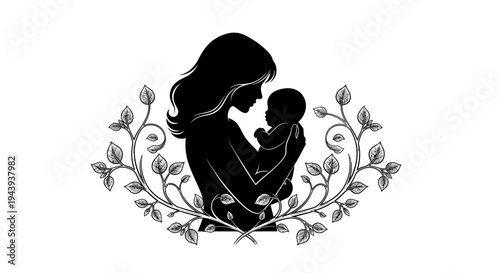 Mother holding baby in her arms.