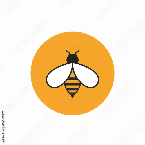 Bee Illustration on Yellow Circle Background.