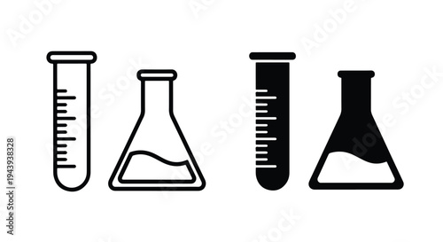 Lab Glassware Icon Set for Science Education - Line and glyph icon set - Minimalist, flat icon, outline, glyph, linear, clipart, sticker - icon set