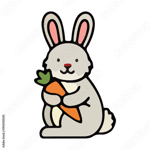 Cute Bunny Holding Carrot Icon