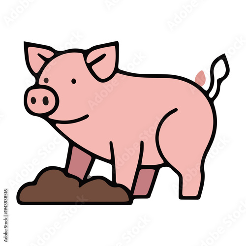 Cute Pig Standing in Mud Icon