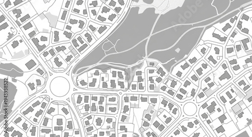 Detailed Urban Plan Depicting a City Layout with Roads and Buildings.